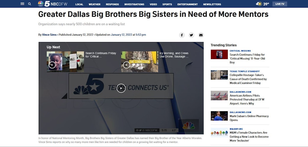 Greater Dallas Big Brothers Big Sisters in Need of More Mentors cover image